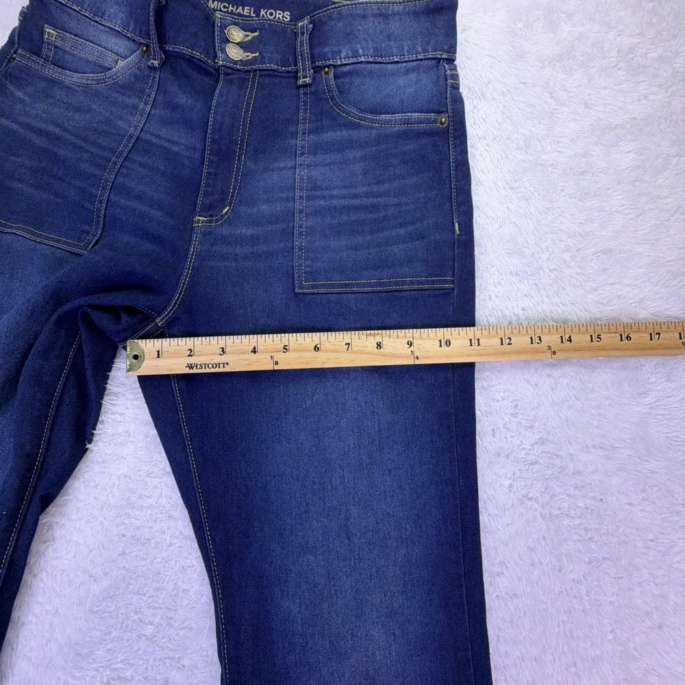 Michael Kors Women 10 (30x32) Jeans Flare High Rise Dark Blue Denim Stretch